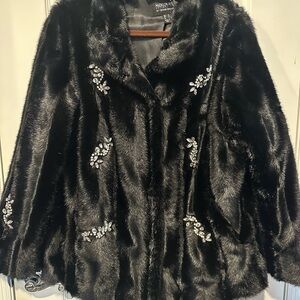 Dennis Basso Black and Silver Teddy Jacket with Plush Fur